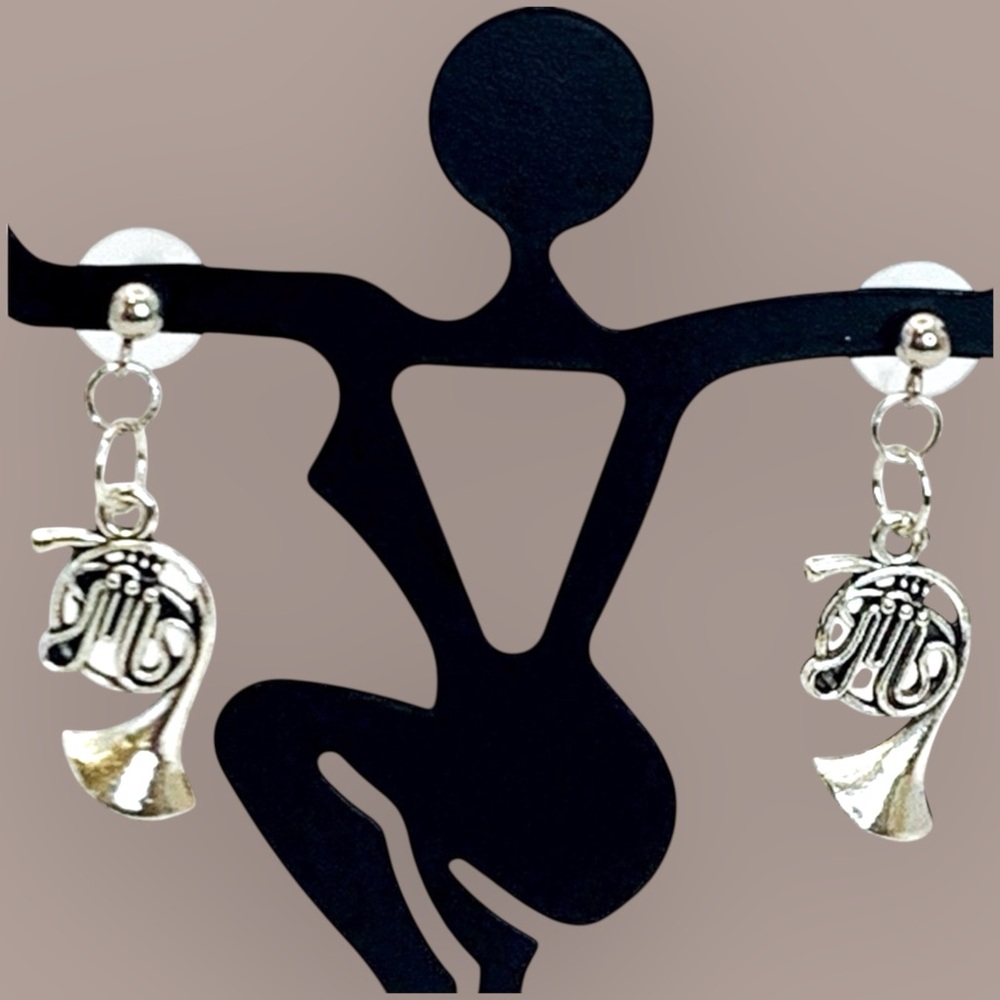 French Horn Silver Earrings - Picture 2 of 3
